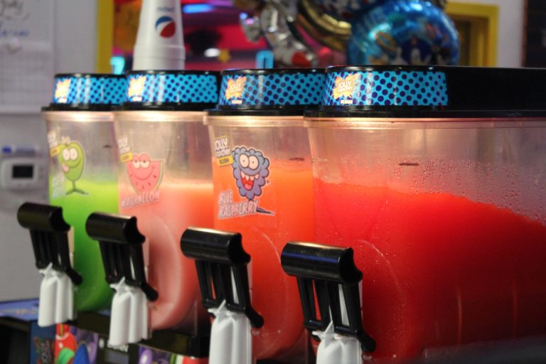 Refreshing slushy machine at Fun Zone Skate Center, serving colorful frozen drinks.