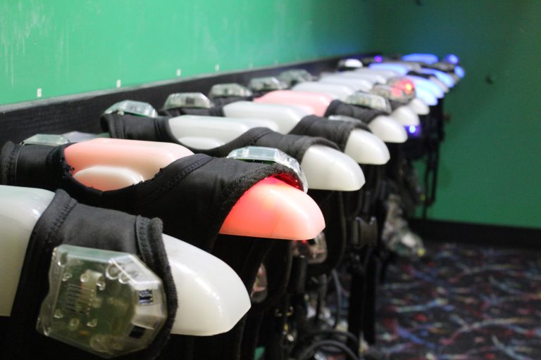 Fun Zone Skate Center’s laser tag vests, awaiting players for an action-packed battle in the laser tag arena.