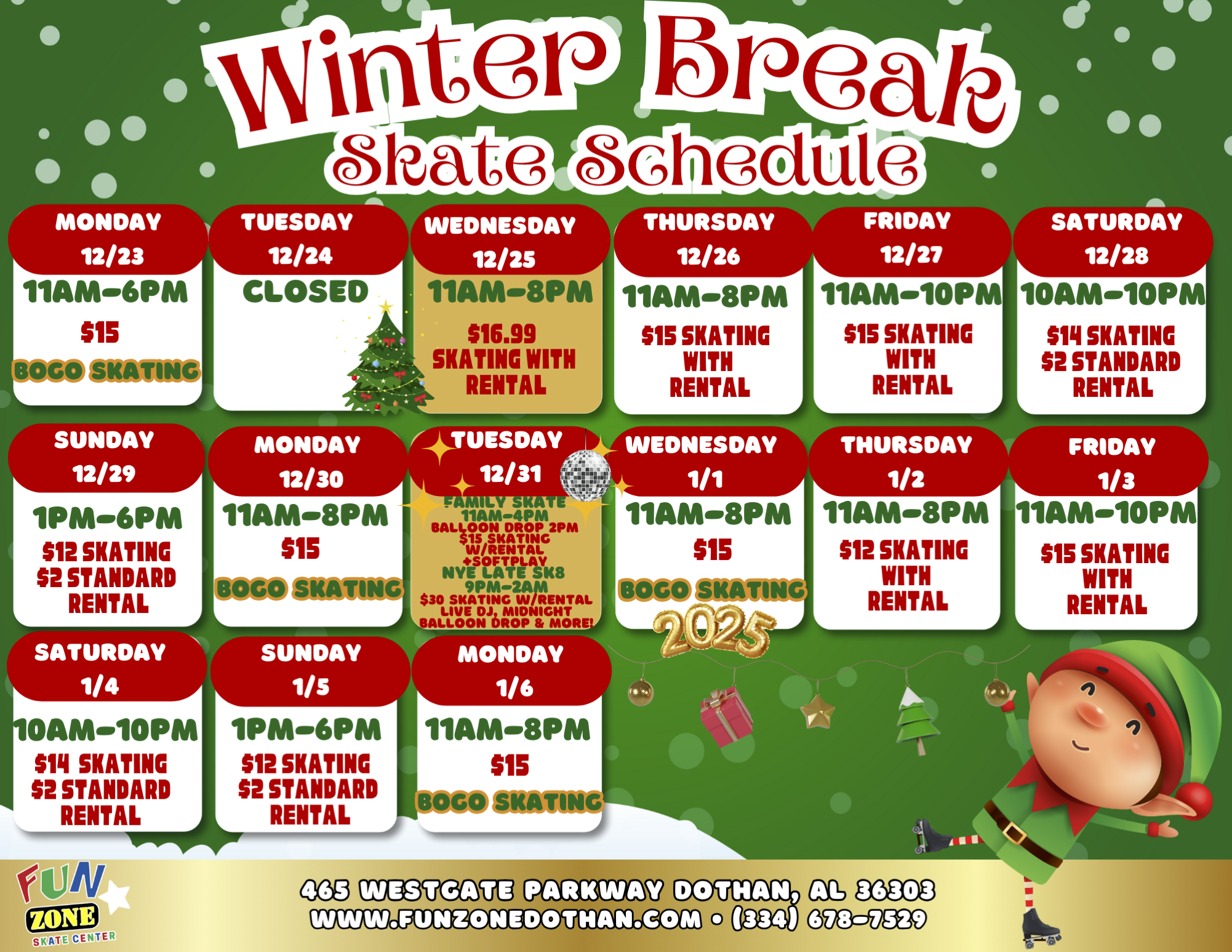 Christmas Break Calendar