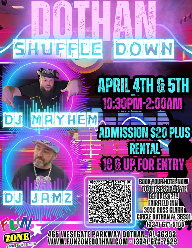 Join us at Fun Zone Skate Center for Shuffle Down, a high-energy skating event where rhythm meets wheels! Lace up, hit the floor, and show off your best shuffle moves!